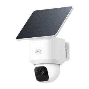Solar-powered security camera with motion activation, designed for outdoor monitoring, enhancing home safety and curb appeal.