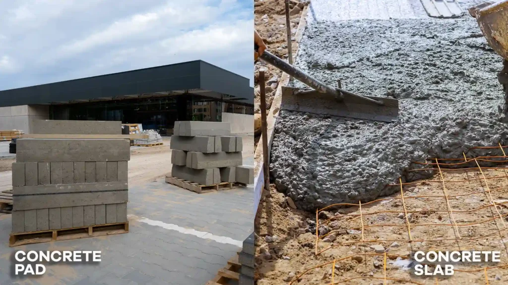 Diagram illustrating the difference between a concrete pad and a concrete slab