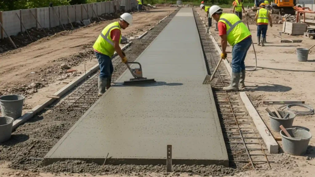 A newly finished concrete pad installed in a Charlotte backyard